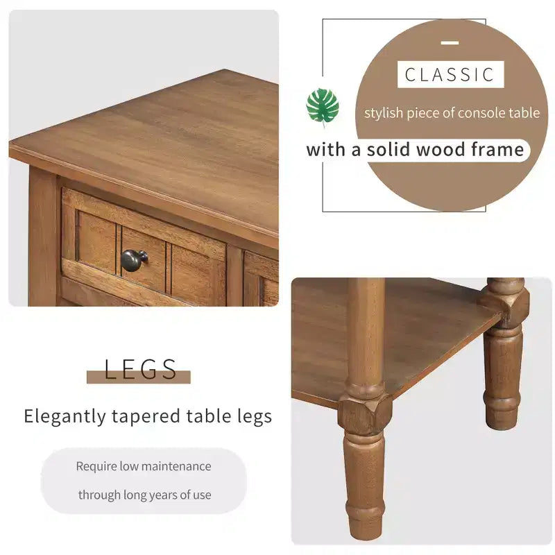 TUYOHW 23.7 Console Table with 3 Drawers,Solid Wood Entryway Table with Bottom Shelf,Rustic Sofa Table for Hallway,Entryway,Living Room,Bedroom