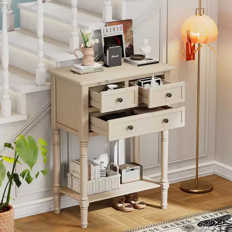 TUYOHW 23.7 Console Table with 3 Drawers,Solid Wood Entryway Table with Bottom Shelf,Rustic Sofa Table for Hallway,Entryway,Living Room,Bedroom