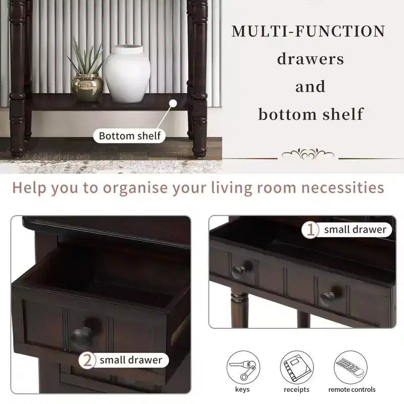 TUYOHW 23.7 Console Table with 3 Drawers,Solid Wood Entryway Table with Bottom Shelf,Rustic Sofa Table for Hallway,Entryway,Living Room,Bedroom