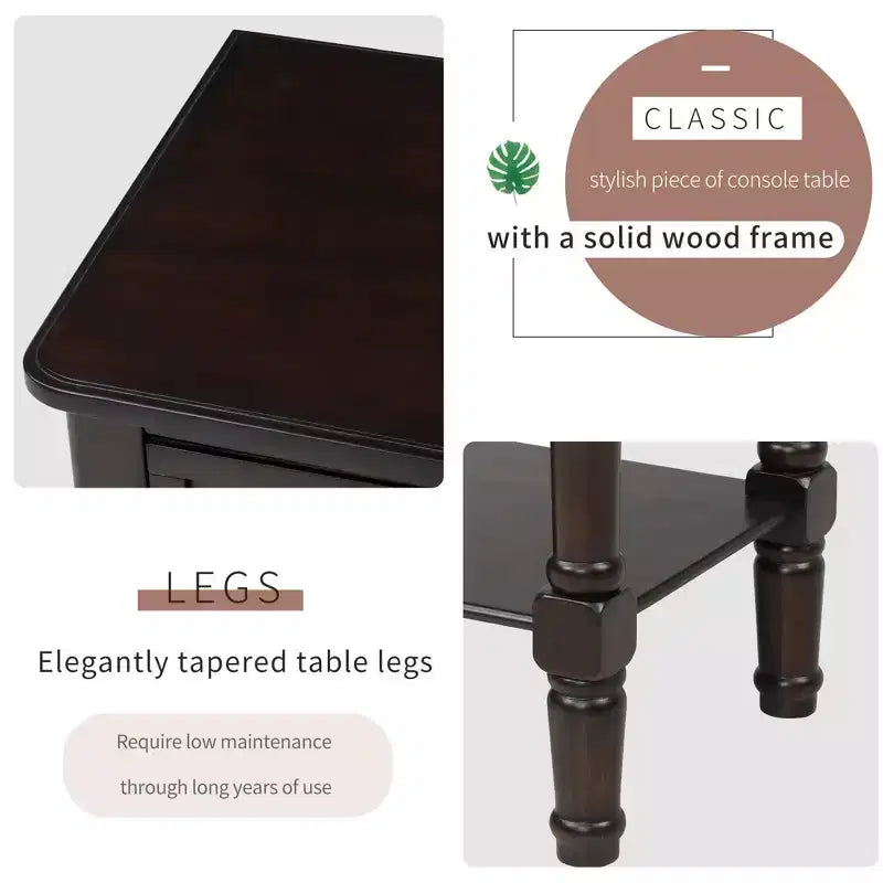 TUYOHW 23.7 Console Table with 3 Drawers,Solid Wood Entryway Table with Bottom Shelf,Rustic Sofa Table for Hallway,Entryway,Living Room,Bedroom