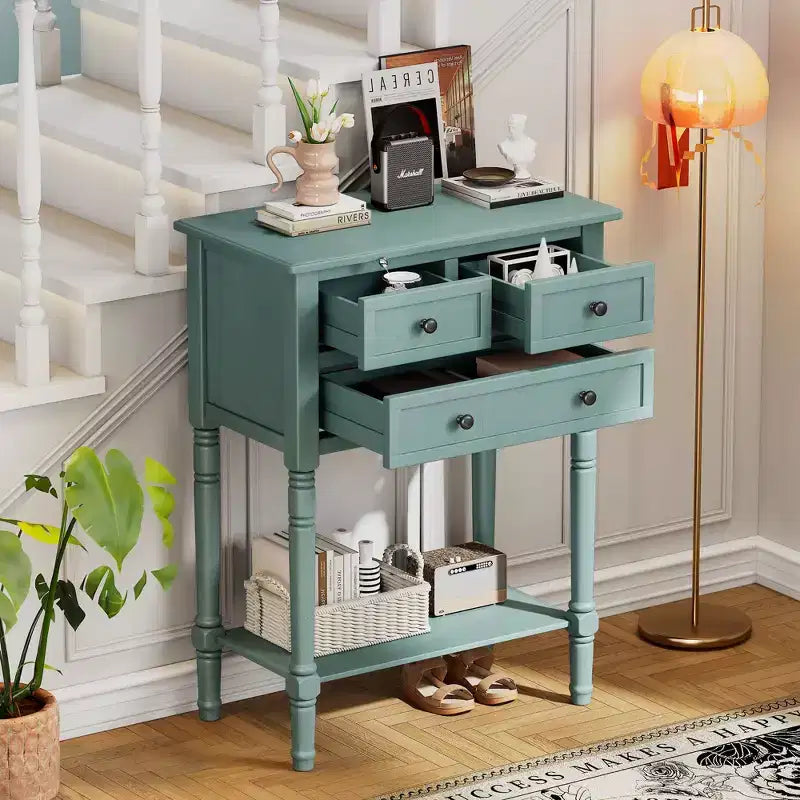 TUYOHW 23.7 Console Table with 3 Drawers,Solid Wood Entryway Table with Bottom Shelf,Rustic Sofa Table for Hallway,Entryway,Living Room,Bedroom