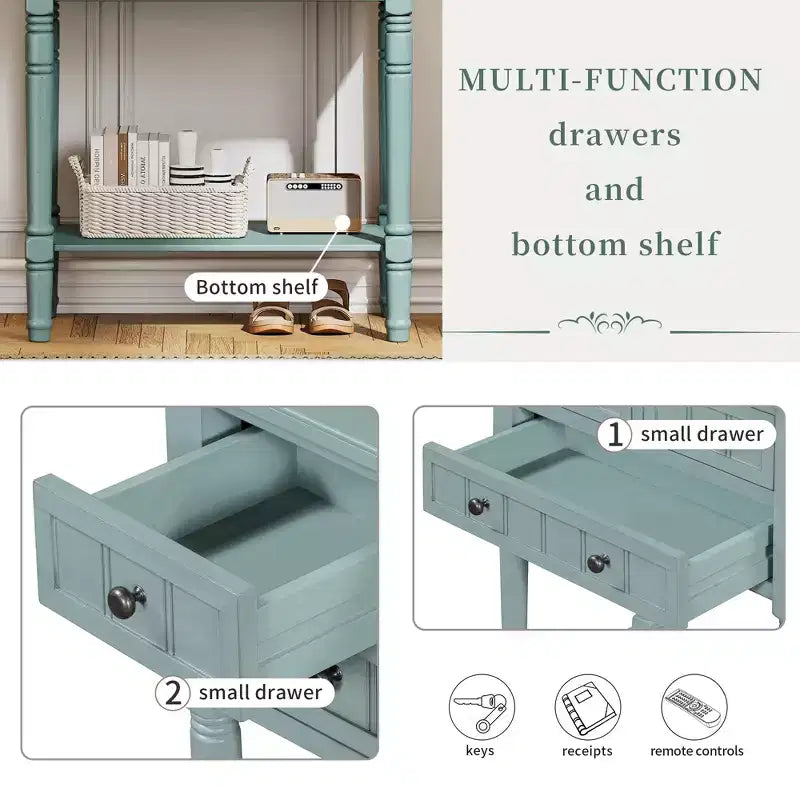 TUYOHW 23.7 Console Table with 3 Drawers,Solid Wood Entryway Table with Bottom Shelf,Rustic Sofa Table for Hallway,Entryway,Living Room,Bedroom