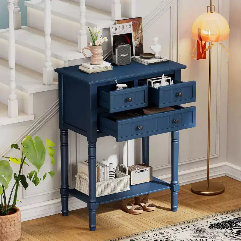 TUYOHW 23.7 Console Table with 3 Drawers,Solid Wood Entryway Table with Bottom Shelf,Rustic Sofa Table for Hallway,Entryway,Living Room,Bedroom