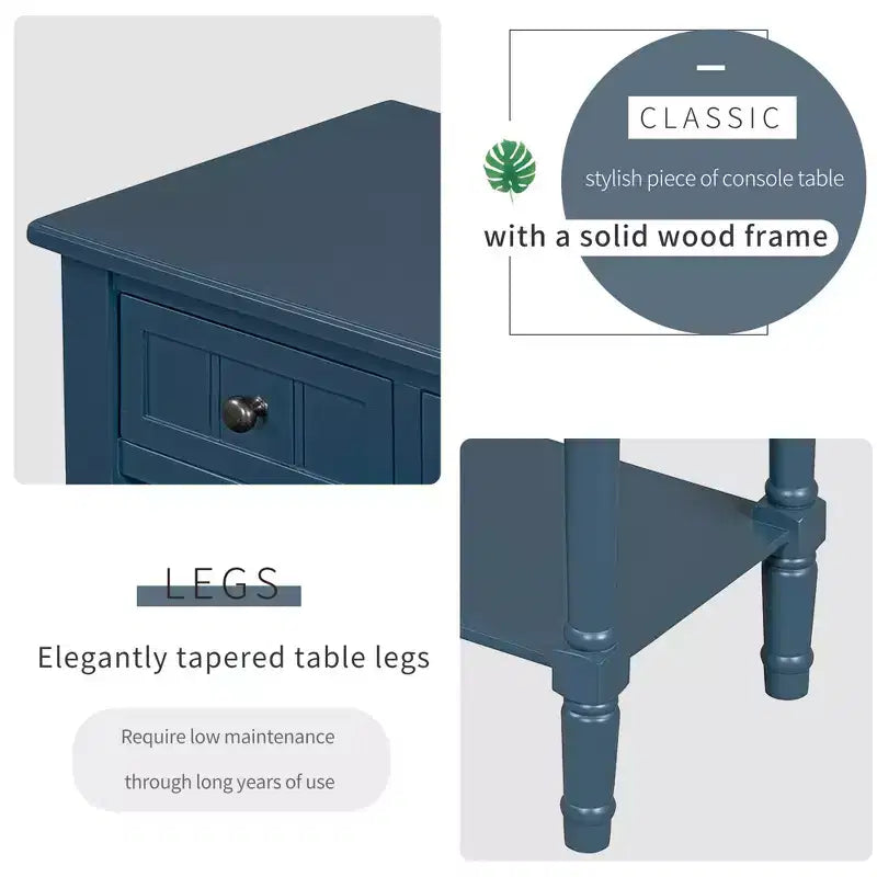 TUYOHW 23.7 Console Table with 3 Drawers,Solid Wood Entryway Table with Bottom Shelf,Rustic Sofa Table for Hallway,Entryway,Living Room,Bedroom