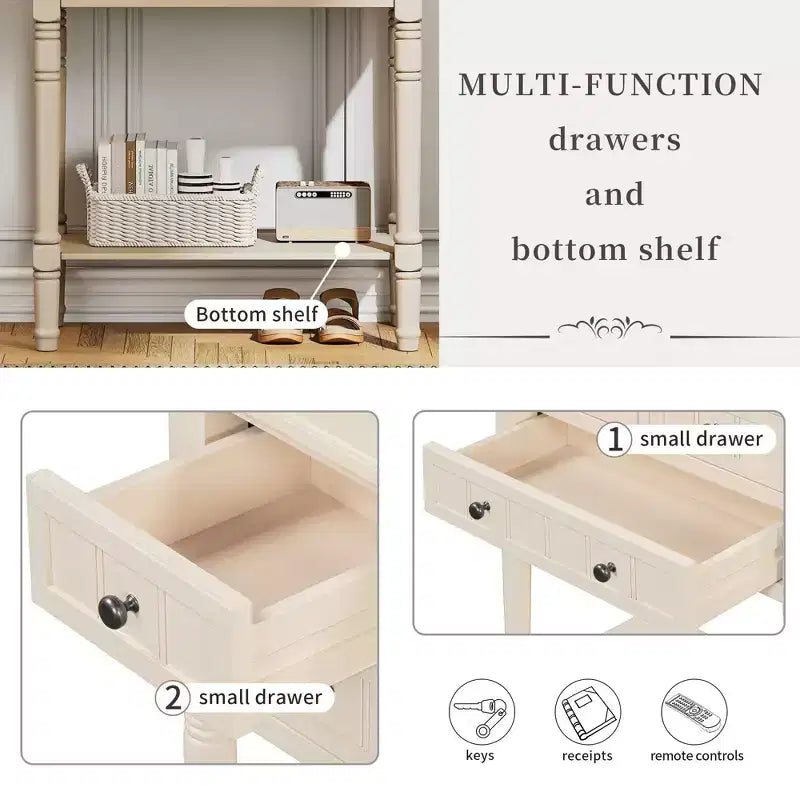 TUYOHW 23.7 Console Table with 3 Drawers,Solid Wood Entryway Table with Bottom Shelf,Rustic Sofa Table for Hallway,Entryway,Living Room,Bedroom