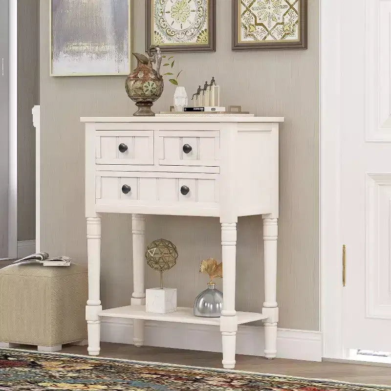 TUYOHW 23.7 Console Table with 3 Drawers,Solid Wood Entryway Table with Bottom Shelf,Rustic Sofa Table for Hallway,Entryway,Living Room,Bedroom