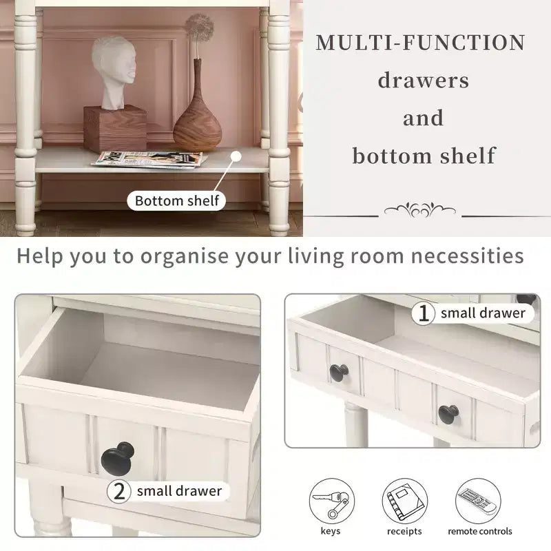 TUYOHW 23.7 Console Table with 3 Drawers,Solid Wood Entryway Table with Bottom Shelf,Rustic Sofa Table for Hallway,Entryway,Living Room,Bedroom