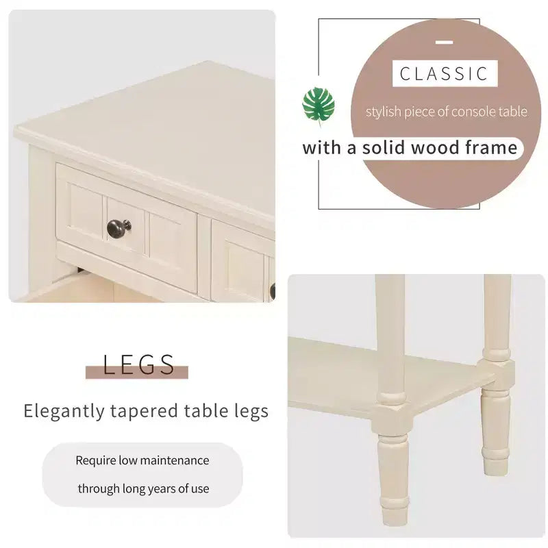 TUYOHW 23.7 Console Table with 3 Drawers,Solid Wood Entryway Table with Bottom Shelf,Rustic Sofa Table for Hallway,Entryway,Living Room,Bedroom
