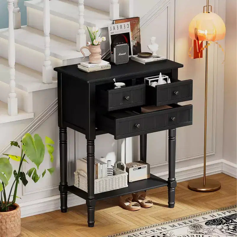 TUYOHW 23.7 Console Table with 3 Drawers,Solid Wood Entryway Table with Bottom Shelf,Rustic Sofa Table for Hallway,Entryway,Living Room,Bedroom