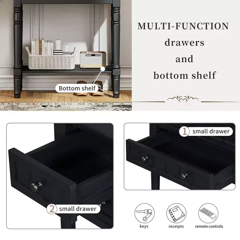 TUYOHW 23.7 Console Table with 3 Drawers,Solid Wood Entryway Table with Bottom Shelf,Rustic Sofa Table for Hallway,Entryway,Living Room,Bedroom