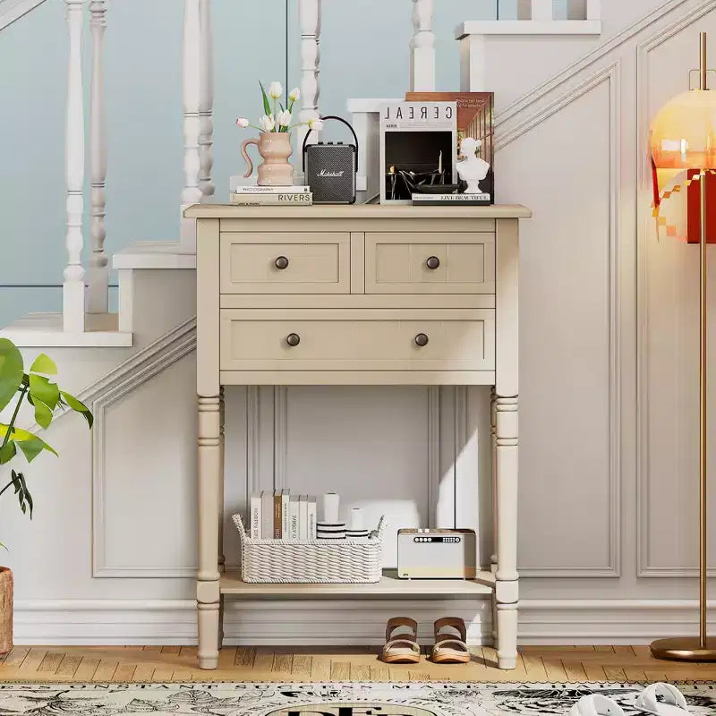 TUYOHW 23.7 Console Table with 3 Drawers,Solid Wood Entryway Table with Bottom Shelf,Rustic Sofa Table for Hallway,Entryway,Living Room,Bedroom