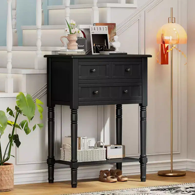 TUYOHW 23.7 Console Table with 3 Drawers,Solid Wood Entryway Table with Bottom Shelf,Rustic Sofa Table for Hallway,Entryway,Living Room,Bedroom