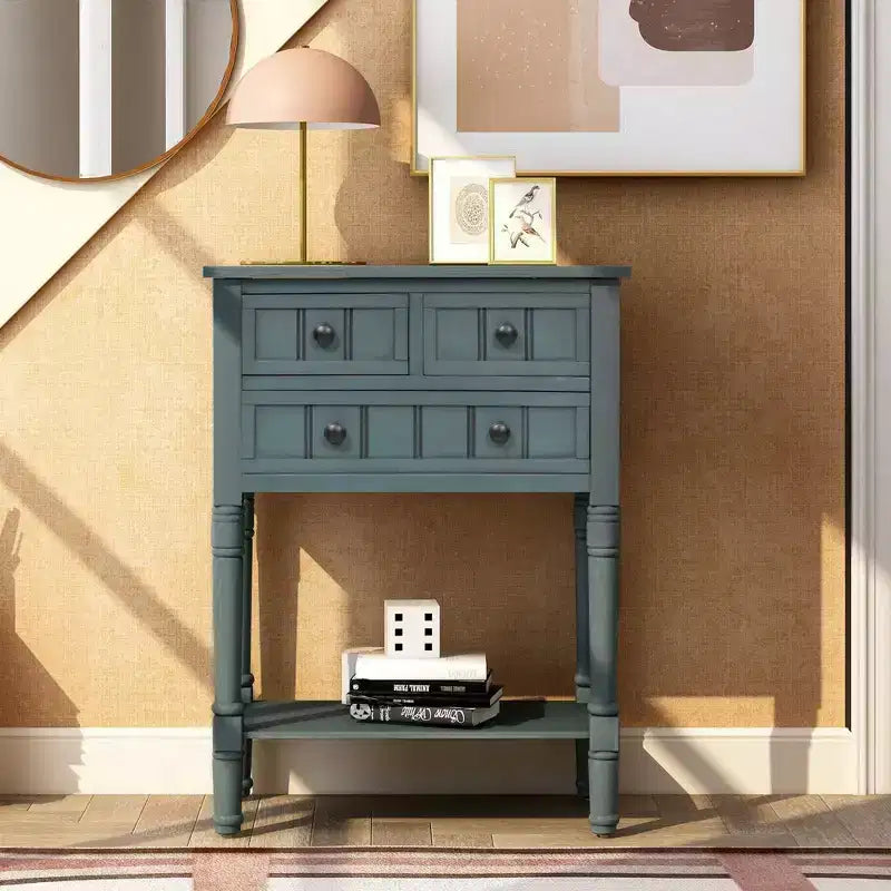 TUYOHW 23.7 Console Table with 3 Drawers,Solid Wood Entryway Table with Bottom Shelf,Rustic Sofa Table for Hallway,Entryway,Living Room,Bedroom