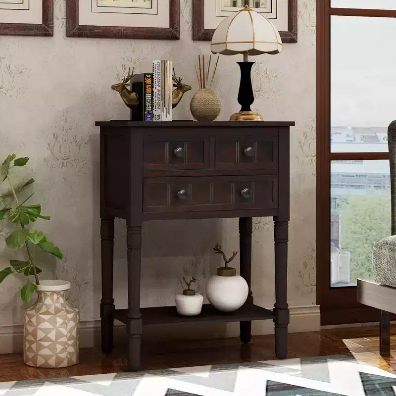 TUYOHW 23.7 Console Table with 3 Drawers,Solid Wood Entryway Table with Bottom Shelf,Rustic Sofa Table for Hallway,Entryway,Living Room,Bedroom