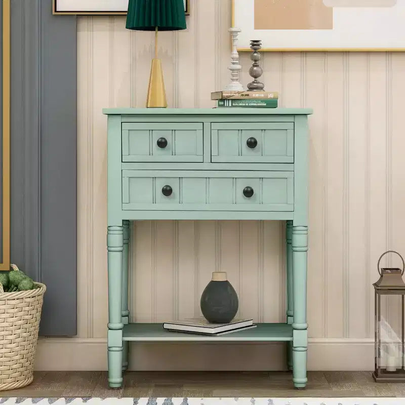 TUYOHW 23.7 Console Table with 3 Drawers,Solid Wood Entryway Table with Bottom Shelf,Rustic Sofa Table for Hallway,Entryway,Living Room,Bedroom