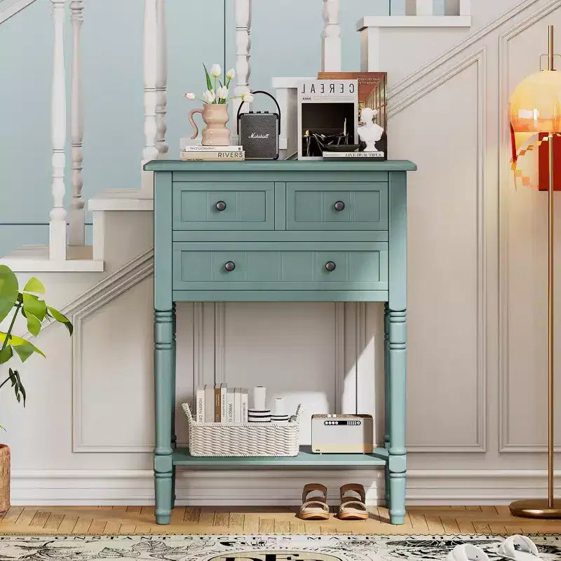 TUYOHW 23.7 Console Table with 3 Drawers,Solid Wood Entryway Table with Bottom Shelf,Rustic Sofa Table for Hallway,Entryway,Living Room,Bedroom