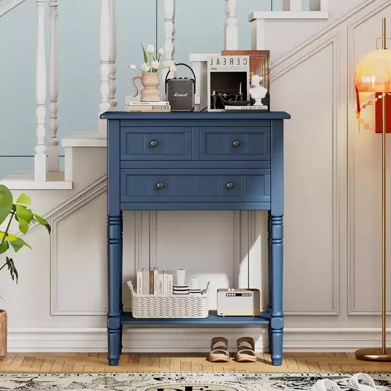 TUYOHW 23.7 Console Table with 3 Drawers,Solid Wood Entryway Table with Bottom Shelf,Rustic Sofa Table for Hallway,Entryway,Living Room,Bedroom