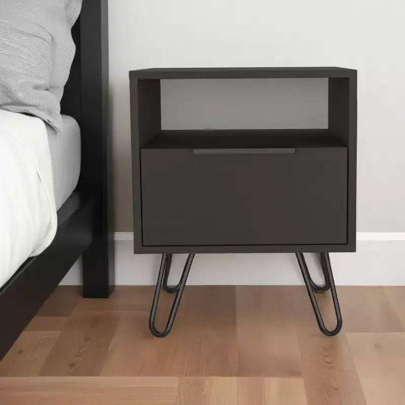 HomeRoots 22 Black Wood One Drawer Nightstand