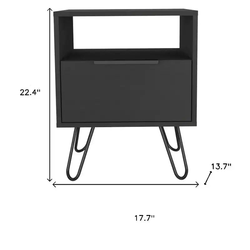 HomeRoots 22 Black Wood One Drawer Nightstand