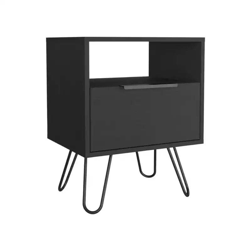 HomeRoots 22 Black Wood One Drawer Nightstand