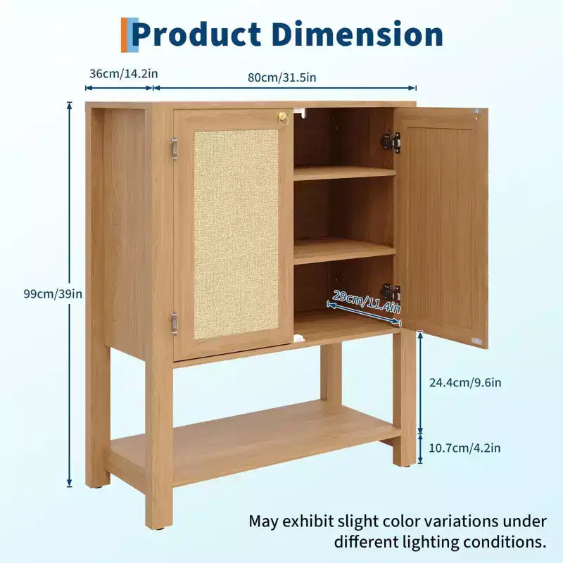 COZONY Rattan Shoe Cabinet, 5-Tier Entryway Organizer w/ Adjustable Shelves & Doors