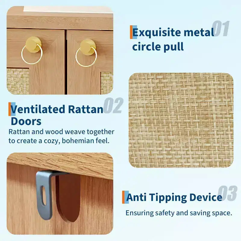 COZONY Rattan Shoe Cabinet, 5-Tier Entryway Organizer w/ Adjustable Shelves & Doors