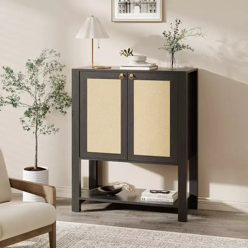 COZONY Rattan Shoe Cabinet, 5-Tier Entryway Organizer w/ Adjustable Shelves & Doors