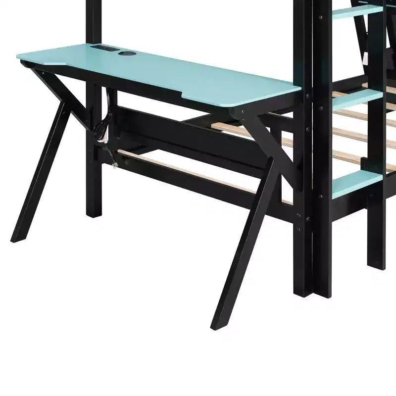 Twin/Full Size Gaming Bunk Bed with Dual Built-In Desks, USB Ports & Pegboard Organizer, E-Sports Inspired Bed Frame for Gamers - ModernLuxe