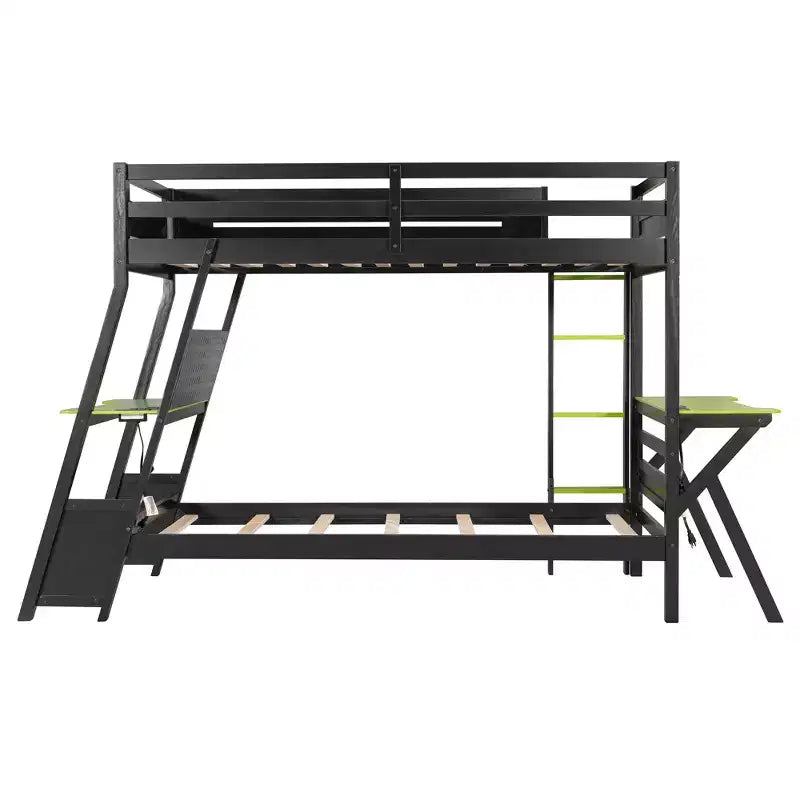 Twin/Full Size Gaming Bunk Bed with Dual Built-In Desks, USB Ports & Pegboard Organizer, E-Sports Inspired Bed Frame for Gamers - ModernLuxe