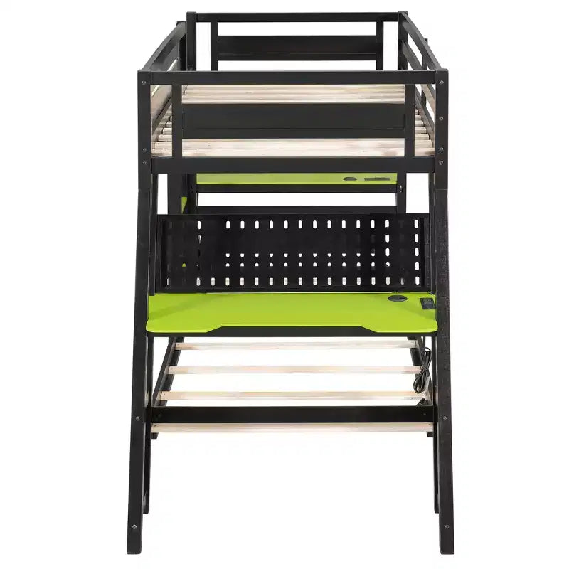Twin/Full Size Gaming Bunk Bed with Dual Built-In Desks, USB Ports & Pegboard Organizer, E-Sports Inspired Bed Frame for Gamers - ModernLuxe