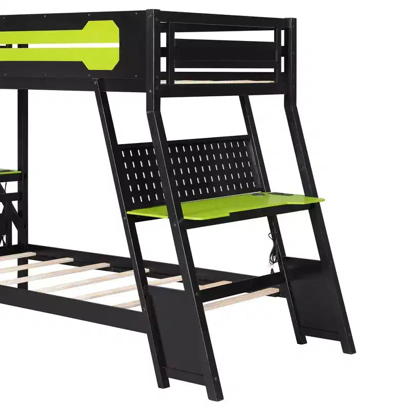 Twin/Full Size Gaming Bunk Bed with Dual Built-In Desks, USB Ports & Pegboard Organizer, E-Sports Inspired Bed Frame for Gamers - ModernLuxe