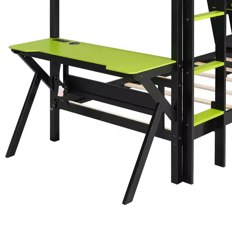 Twin/Full Size Gaming Bunk Bed with Dual Built-In Desks, USB Ports & Pegboard Organizer, E-Sports Inspired Bed Frame for Gamers - ModernLuxe