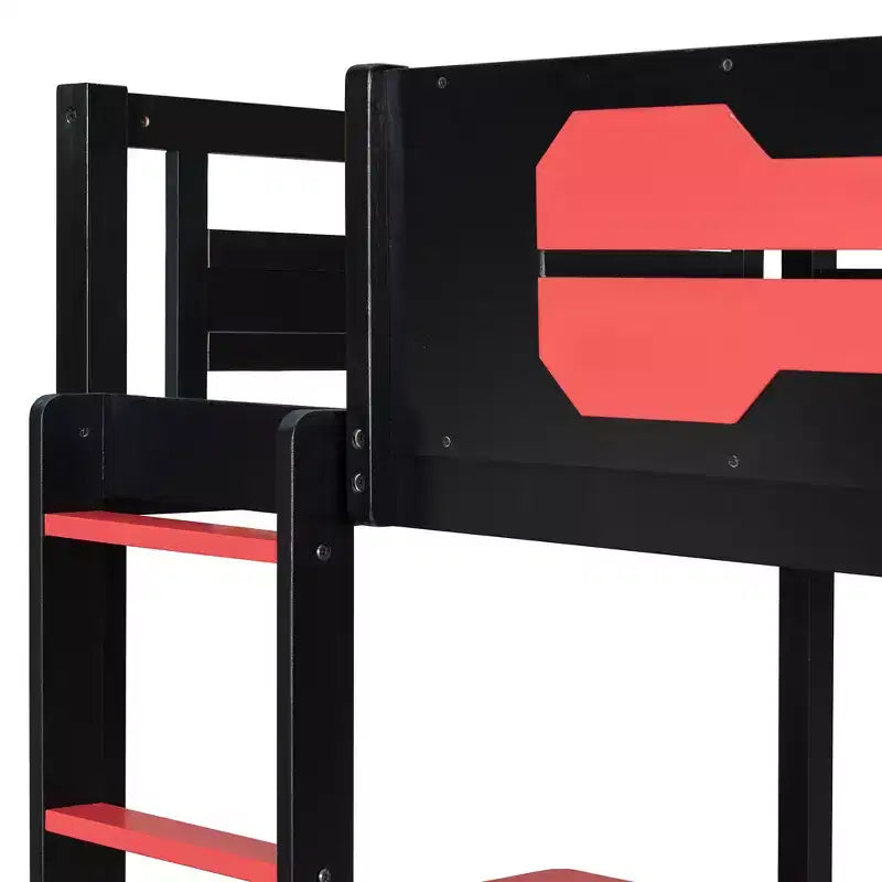 Twin/Full Size Gaming Bunk Bed with Dual Built-In Desks, USB Ports & Pegboard Organizer, E-Sports Inspired Bed Frame for Gamers - ModernLuxe