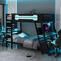 Twin/Full Size Gaming Bunk Bed with Dual Built-In Desks, USB Ports & Pegboard Organizer, E-Sports Inspired Bed Frame for Gamers - ModernLuxe