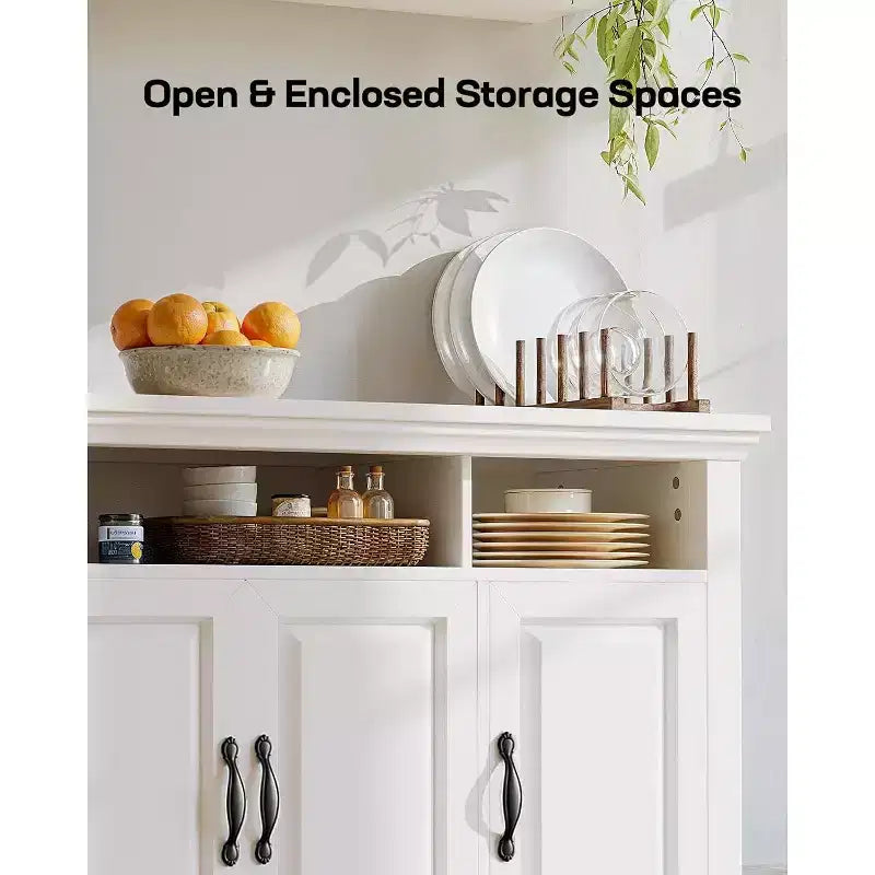 Amada Buffet Cabinet with Storage, 55 In Large Sideboard Storage Cabinet with Adjustable Shelves, 4 Doors, Modern Farmhouse Coffee Bar Cabinet, White
