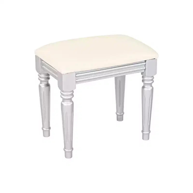 GDFStudio Cara Retro Vanity Desk with Height-Adjustable Round Mirror, Faux Leather Stool and 4 Drawers