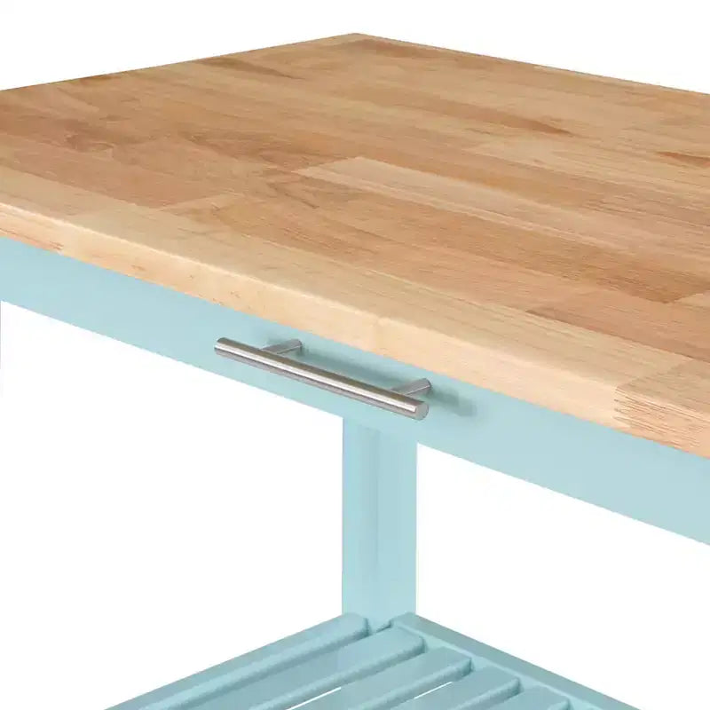 Breighton Home Designs2Go 3 Tier Butcher Block Kitchen Prep Island with Drawer in Sea Foam Blue/Butcher Block