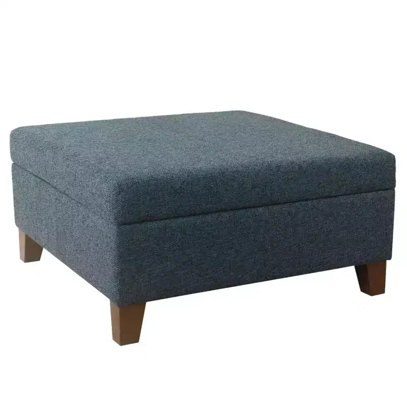32" Luxury Square Storage Ottoman Textured Navy - HomePop: Hinged Lid, Wood Legs, Easy Assembly