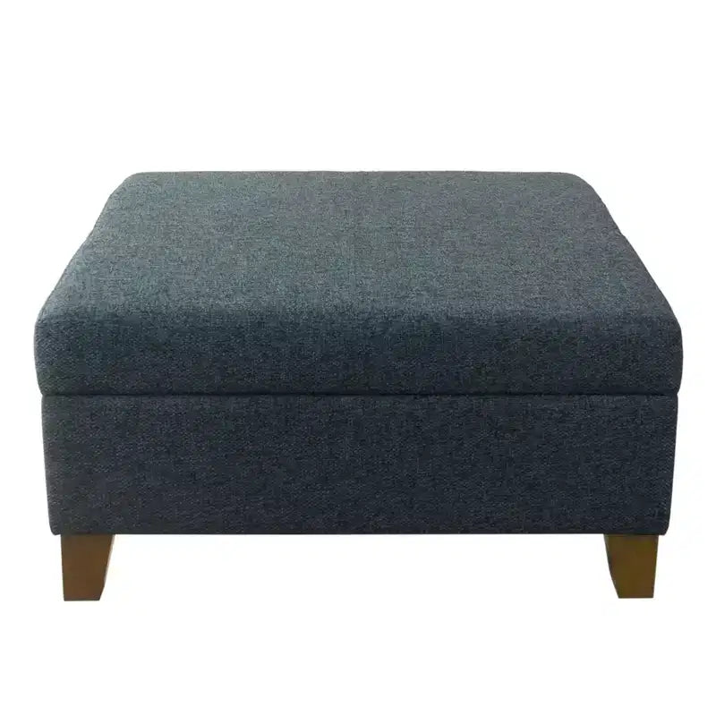 32" Luxury Square Storage Ottoman Textured Navy - HomePop: Hinged Lid, Wood Legs, Easy Assembly