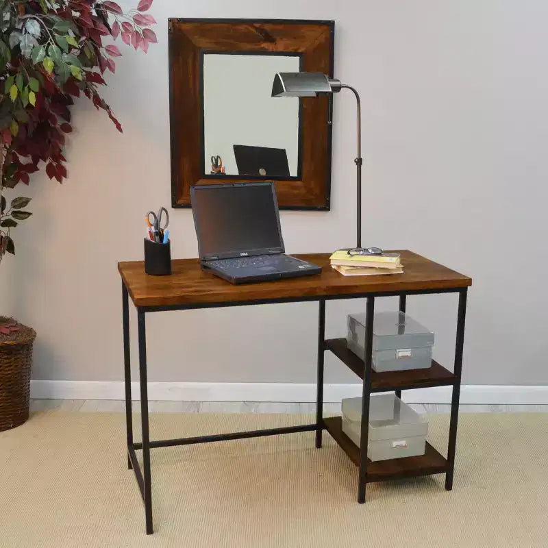Carolina Living Flynn Desk Chestnut/Black: Adult Assembly, Metal Frame, Wood Surface, Open Storage Shelf