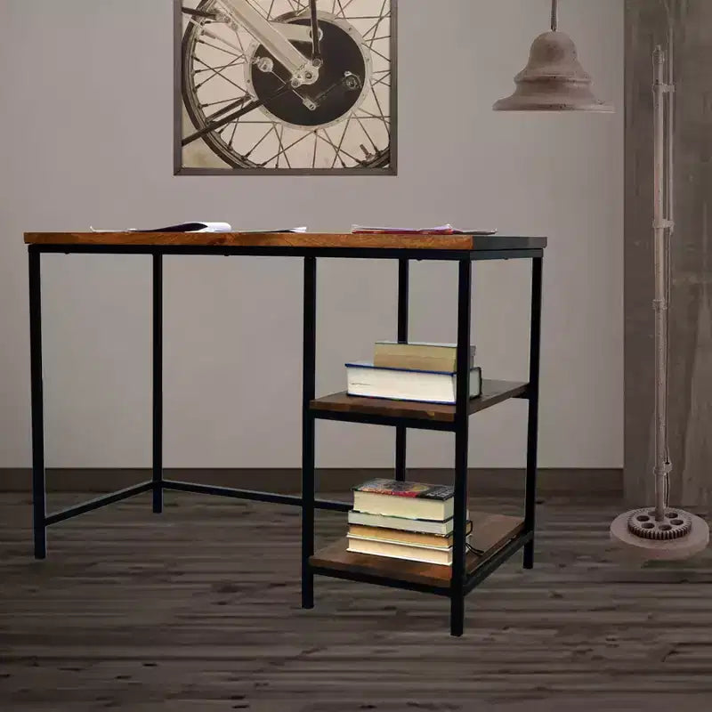 Carolina Living Flynn Desk Chestnut/Black: Adult Assembly, Metal Frame, Wood Surface, Open Storage Shelf