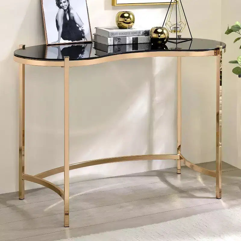 Burwick Writing Desk with Glass Top Gold - miBasics: Steel Frame, 30.75" Height, 44" Width