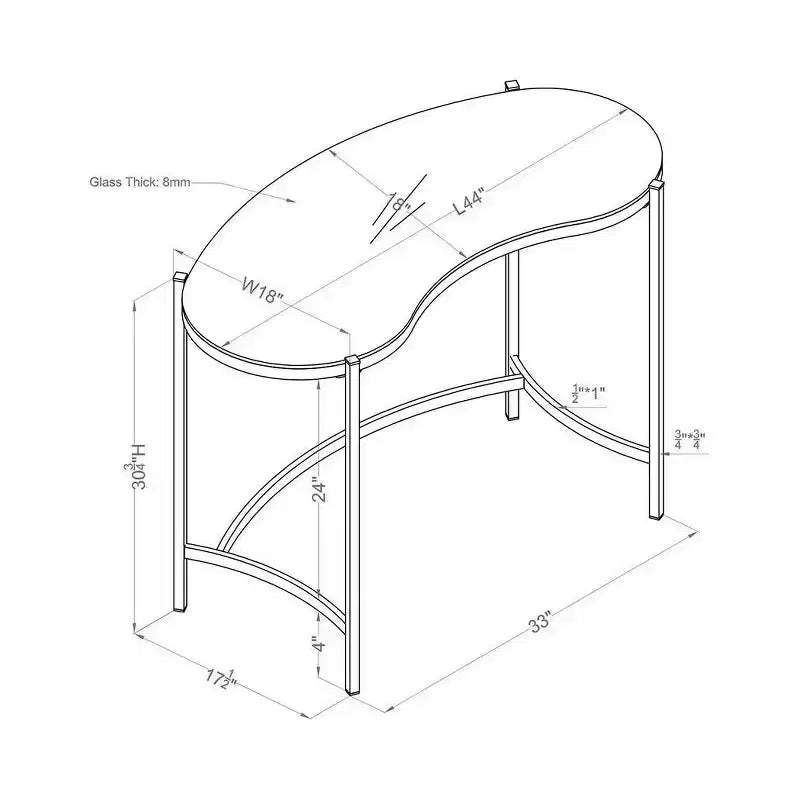 Burwick Writing Desk with Glass Top Gold - miBasics: Steel Frame, 30.75" Height, 44" Width