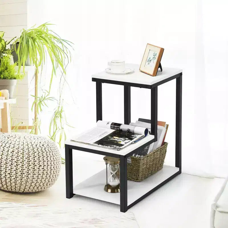 Costway 3-Tier End Table Sofa Side Table Night Stand W/ Shelf for Living Room White