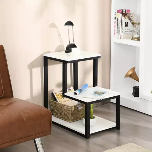 Costway 3-Tier End Table Sofa Side Table Night Stand W/ Shelf for Living Room White