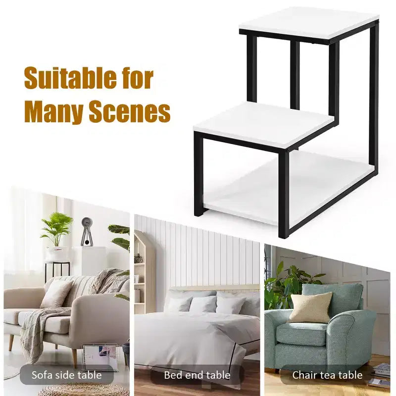 Costway 3-Tier End Table Sofa Side Table Night Stand W/ Shelf for Living Room White