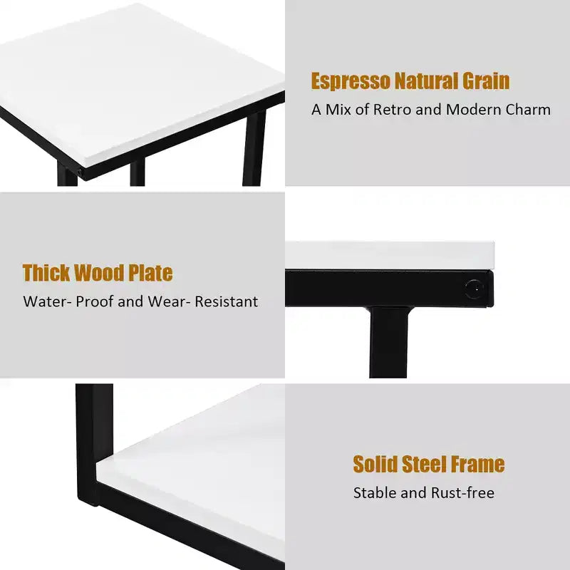 Costway 3-Tier End Table Sofa Side Table Night Stand W/ Shelf for Living Room White