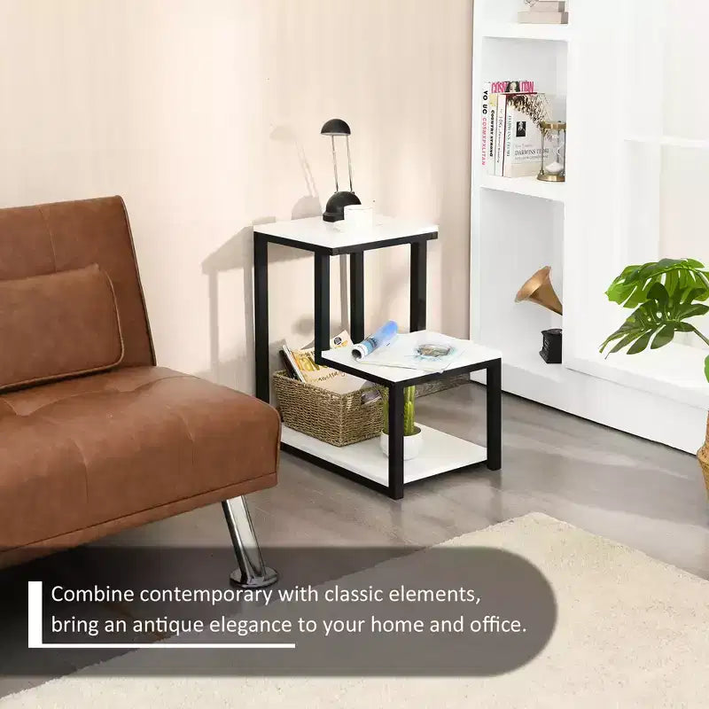 Costway 3-Tier End Table Sofa Side Table Night Stand W/ Shelf for Living Room White