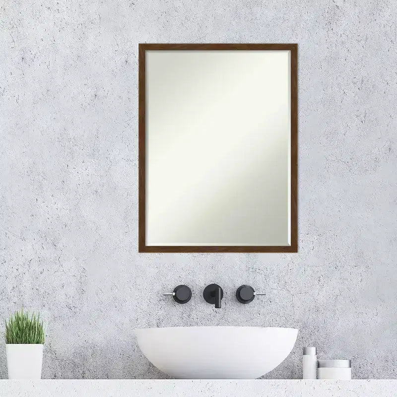 Amanti Art Carlisle Narrow Petite Bevel Wood Bathroom Wall Mirror