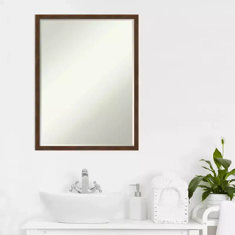 Amanti Art Carlisle Narrow Petite Bevel Wood Bathroom Wall Mirror